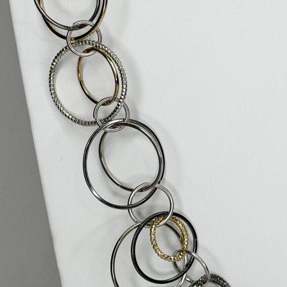 Jennifer Lopez Chunky Silver Gold Circle Chain Link Statement Necklace ✨ - Picture 6 of 13